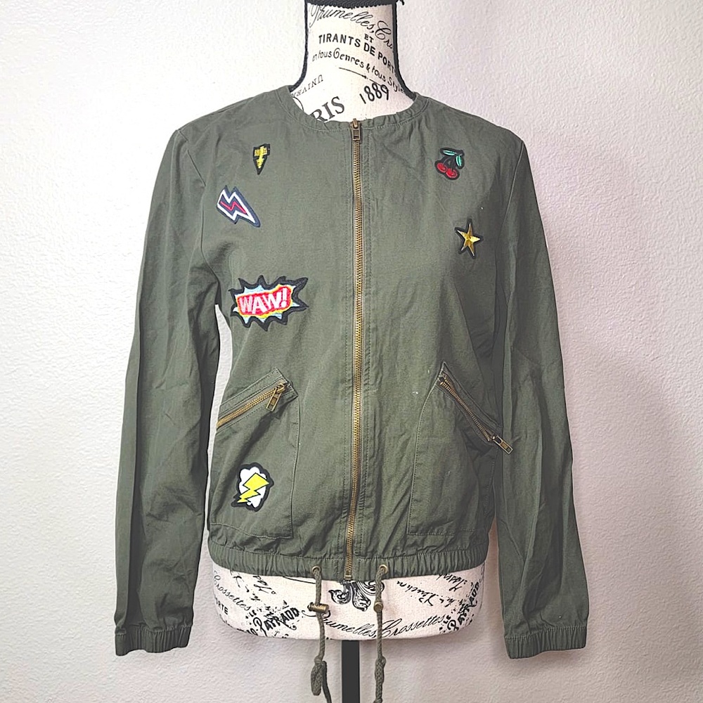 Freebird Olive Green Patch Bomber Jacket size Small